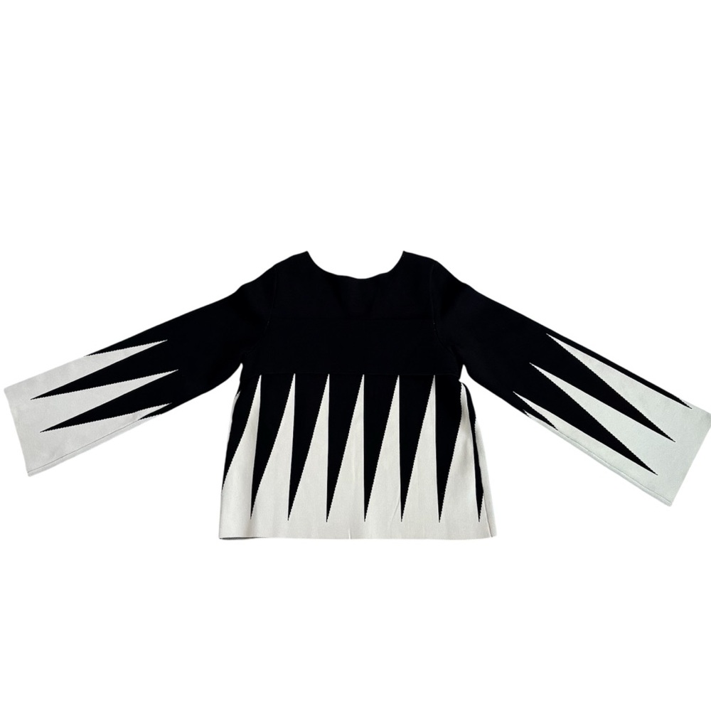 MS MIN Architectural Knit Top Small Black Ivory Geometric Sculptural Avant Garde